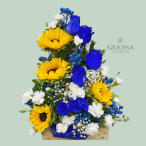 Arreglo con Rosas Azules y Girasoles