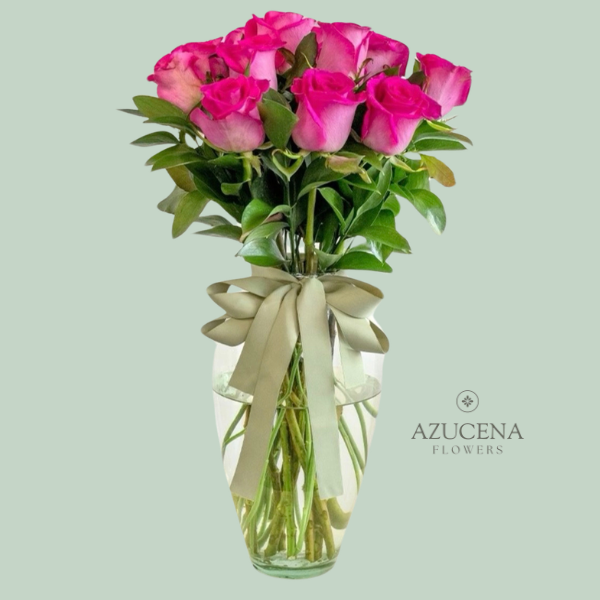 Florero Con Rosas Fucsias