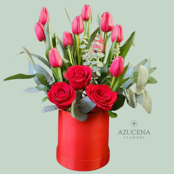 Box con Rosas y Tulipanes